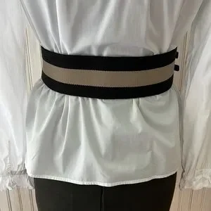 Gucci | Accessories | Gucci Canvas Black Tan Striped Belt  display picture 2